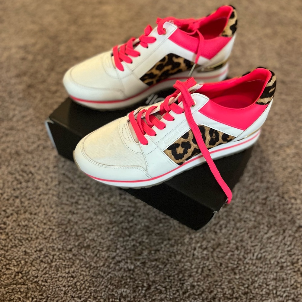 Michael Kors hot pink and leopard sneakers